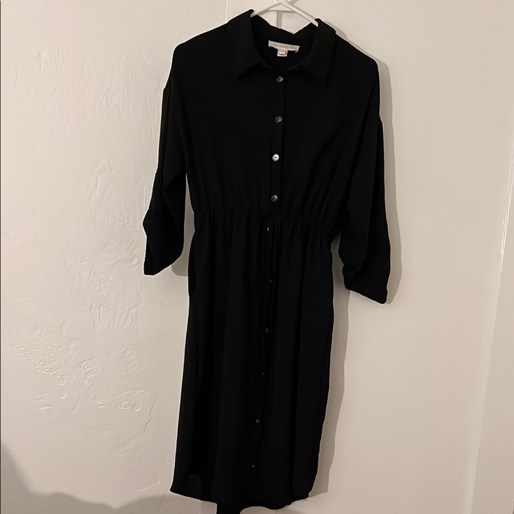 Black Button-Down Half-Sleeve Dress (with pockets!)